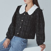 리틀마켓 프릴 빅카라 진주 퍼프 트위드 블라우스 BC11B2