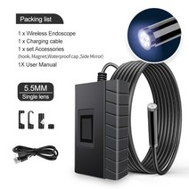 스마트폰 내시경 배관 카메라 무선 검사 2.0mp hd wifi led 조명 5.5mm 범용, 협력사, 5m, 인스캄 109