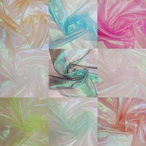 홀로그램 크리스탈 노방 촬영 배경 반짝이 한복 원단, 스카이블루