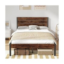 헤드보드 및 풋보드가 포함된 Fluest Full Bed Frame 언더베드 스토리지가 Metal All-Metal Support System 박스 스프링 필요 없음 쉬운 조립 R, Rustic Brown