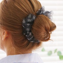 체크 양쪽곱창 당고 올림머리 헤어밴드