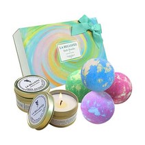 Bath Bombs Scented Candles Set Handmade Essential Oil Stress Relief Bathbombs Spa for Women Christma, 4 Bath Bombs+2 Candles