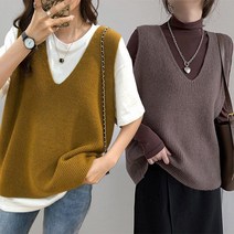 Tagi 여자 브이넥 니트 조끼 엔티크 베스트 루즈핏 점퍼 민소매 가디건 봄가을