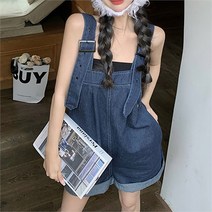 여자 스페셜 롤업 디자인 클래식 생지데님 멜빵 반바지