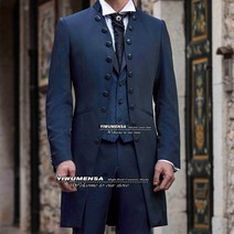 정장 남성 고급 수트 클래식 슬림 피트 더블 브레스트 롱 코트 조끼 바지 3 피스 웨딩 턱시도 그루밍 아웃웨어 블레이저 세트 무도회 재킷