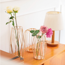 북유럽풍 철제 유리 사각 오브제 수경 식물 캔들 홀더 꽃병 화병 플랜테리어, 라운드로즈골드(대)