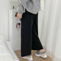 티데일리 블랙 와이드 밴딩 팬츠 여성용 기모 무지 바지