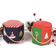 육각 원형 크리스마스 선물상자 2가지 디자인(5매 1set), 빨 초