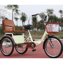 어르신 노인 삼륜자전거 성인 세발 자전거 이동수단, 20인치-베이지(더블 체인)