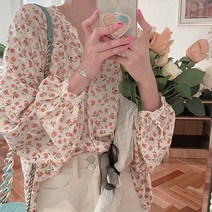 주디앤 여성 봄 가을 아이리스 플라워 셔츠 블라우스 리빙공감
