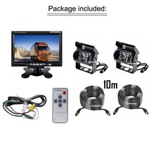 어라운드뷰 후방 사이드 카메라 4Pin IR 나이트 역전 백업 시스템 12V 24V 7 quotLCD 모니터 자동차 후면, 05 2 블랙 cam 10m Set