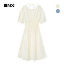 비엔엑스 BNX 퍼프 소매 허리 스모킹 원피스