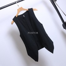 POMTOR 여성면마조끼 롱조끼 여성면마조끼 롱조끼 린넨조끼 베스트 신상면마베스트 데일리룩 린넨아우터 루즈핏빅사이즈