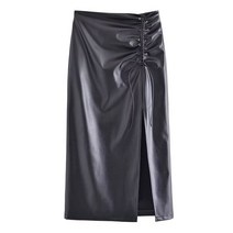 ZARA 페이크 레더 슬릿 미디 스커트 치마