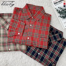 티데일리 남여공용 크리스피 체크 오버핏 남방 캐주얼 셔츠