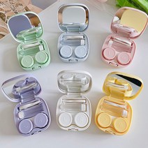 휴대용 6컬러 파스텔 렌즈 케이스 렌즈통, 1, 그린+화이트