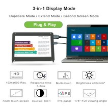 터치 모니터 스피커 7 인치 800x480 hdmi 스크린 라즈베리 전시회 현미경 보안 디스플레이 인터페이스, R7L-S
