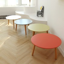 파스텔 카페 원목 사이드 원형 티 테이블, 그레이