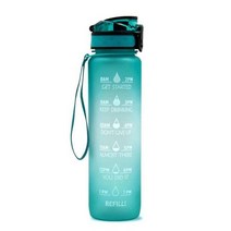 야외 스포츠 물병 빨대 컵 누수 방지 BPA 프리 프로스트 1 리터 타임 메이커 포함 음료 병, Green_2