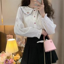 빅 프릴 카라 체리 자수 러플 블라우스 면 코튼 오버핏 벌룬 샤랄라 보세 수입 SY