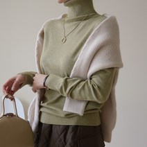 데일리앤 와니 여성 베이직 터틀넥 폴라 니트 티셔츠