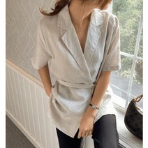 여성 데일리 블라우스 셔츠 여름 베르 린넨 랩 자켓