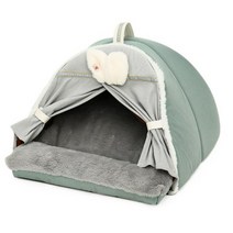 Hoopet 고양이를 위한 따뜻한 텐트 침대 슈퍼 소프트 두꺼운 개 겨울 반폐쇄 고양이의 집 애완 동물 공급 업체를 귀여운 잠자는 집, Green_M