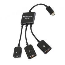 3in1 micro usbtype c to 2 otg 3 포트 허브 케이블 스플리터 micro-usb type-c 어댑터 변환기 태블릿 안드로이드 마우스 키보드, 1 개 블랙