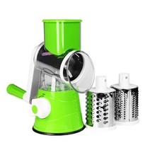 야채 커터 3in1 로터리 치즈 강판 3 스테인레스 스틸 슬라이스가있는 주방용 수동 Graters 분쇄기, Green