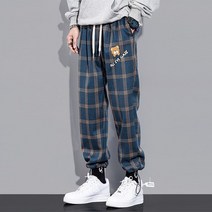 일본 조거 남자 체크 밴딩 트레이닝 팬츠 하카마 슬랙스