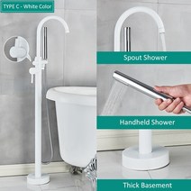 매립수전 Quyanre-블랙 욕조 바닥 스탠드 수도꼭지 믹서 싱글 핸들 탭 360 회전 주둥이 ABS 핸드 샤워 목욕, [10] White Color, 10 White Color