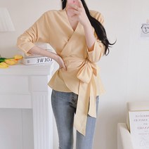 브이넥 러블리 리본 랩 블라우스 2컬러