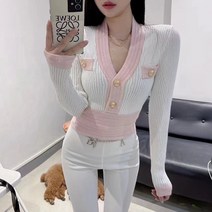 크롭 가디건 자켓 코디 스위트 슬림 핏 니트 카디건 여성 패치 워크 한 v 넥 골든