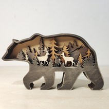 크리스마스 나무 공예 장식 북미 숲 동물 홈 장식 벽 조각 3D 새해 2022 인테리어 조명, With Light, Bear