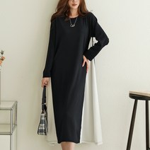 시크루즈 리카 삼각 배색 플레어 롱 원피스_BDOE865