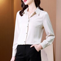 카라넥 초산 실크 여성 긴 소매 홍콩무드 고급 디자인감각 보이핏 볼륨 뽕누에 새틴 드롭 드레이프 와이셔츠 3897353831
