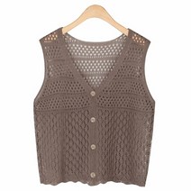 [KT알파쇼핑]여성 국산 크로셰 캐주얼 캐주얼 니트 조끼 BOM-WVS-1404-브라운