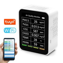 공기질 먼지 측정기 미세먼지 6 인 1 CO2 테스터 공기 품질 감지기 Tuya WiFi 휴대용 공기 품질 감지기 PM2.5 TVOC CO2 CH2O 온도 습도 감지기, 02 White-Wifi