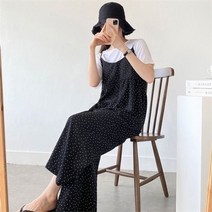 여자 끈나시 뷔스티에 통바지 도트 땡땡이 점프수트