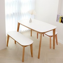 파스텔우드 자작화이트 4인용 원목식탁세트 벤치/의자, 02.식탁+벤치2개, 화이트 (첼로/곡목 네츄럴)