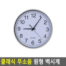 클래식 무소음 심플 벽 걸이 원형 시계 실버 25CM