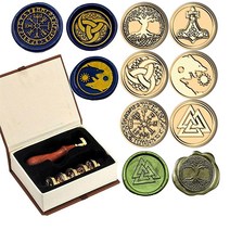 Kooer Viking Rune Vegvisir 왁스 씰 스탬프 맞춤형 바이킹 룬 씰링 결혼식 초대장 구리 금속, 6pcs Set