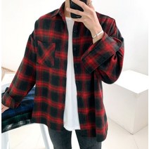 울 오버핏 플란넬 타탄체크 셔츠 남방 자켓(4color)