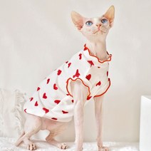 펫보스 강아지 고양이 스핑크스옷 하트 무늬 얇은 민소매 나시 티셔츠, 블랙
