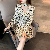 스위트 플라워 슬림 배 가림 A라인 가을 날씬해 보이는 원피스 빅 사이즈3XL