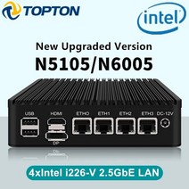 팬리스 미니 PC 4 인텔 i226-V 2.5 기가 바이트 LAN N6005 N5105 2 x NVMe TPM2.0 스위치 소프트 라우터 VPN 서버 ESXI 견고한 방화벽 기기, [01] Intel Celeron N5105, [03] UK, [02] 4GB DDR4 128GB NVMe