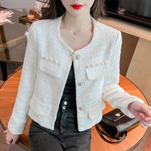 노카라 트위드 여성 자켓 라운드 정장 아우터