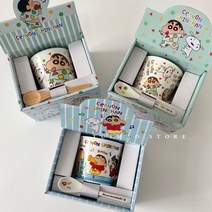 짱구 머그 컵 잔 굿즈 스푼 세트 세라믹 물컵 흰둥이, 샤오신밴드컬러숟가락, ONE SIZE