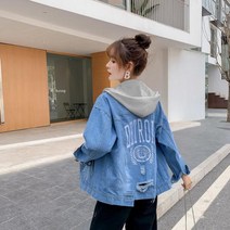 마롱패션 커플 남녀공용 후드 분리 청 자켓 데님 룩 마롱패션