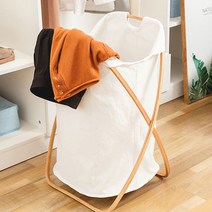 접이식 빨래바구니 원목 세탁바구니 이동식 틈새 빨래통 우드 캔버스 캠핑 햄퍼, 아이보리
